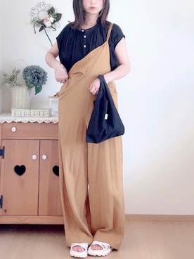 「LAKOLE（ラコレ）のアイテム（サロペット/オーバーオール）」を使った、hitomiさん（レディース・158cm）の夏コーディネート