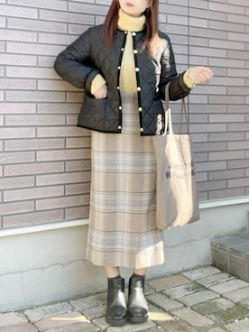「Traditional Weatherwear」｜「アイテム（ノーカラージャケット）」を使った、hitomiさん（レディース・157cm）の秋コーディネート