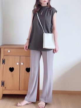 「green label relaxing（グリーンレーベルリラクシング）のアイテム（セットアップ）」を使った、hitomiさん（レディース・158cm）の夏コーディネート