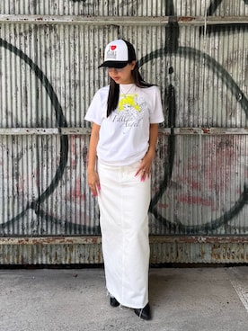 「Oriens JOURNAL STANDARD(オリエンス ジャーナルスタンダード)の【nancy/ナンシー】BURROUGHS TRUCKER(キャップ、ホワイト系)」を使った、なーなさん(レディース)の春コーディネート