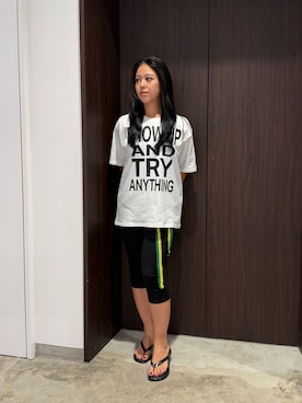 「Oriens JOURNAL STANDARD(オリエンス ジャーナルスタンダード)の《追加2》SHOW UP プリントTEE(Tシャツ/カットソー、ホワイト系)」を使った、nanasaさん(レディース)の夏コーディネート