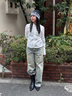 「Oriens JOURNAL STANDARD(オリエンス ジャーナルスタンダード)のワイドベーシックデニム(デニムパンツ、ブルー系)」を使った、なーなさん(レディース)の冬コーディネート