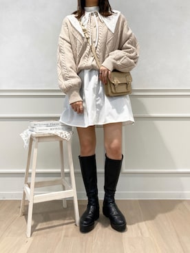 「ケーブルカーディガン」｜「アイテム（ワンピース/ドレス）」を使った、apres_jourさん（レディース・162cm）の冬コーディネート