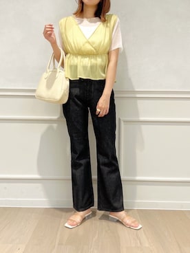 「メロートップス」｜「アイテム（デニムパンツ）」を使った、apres_jourさん（レディース・160cm）の夏コーディネート