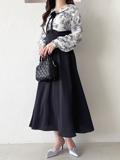 極美品✨ セルフォード 花柄フロッキー ドッキングワンピース 黒 フレア M CELFORD セルフォード 花柄フロッキードッキングワンピース 新品38