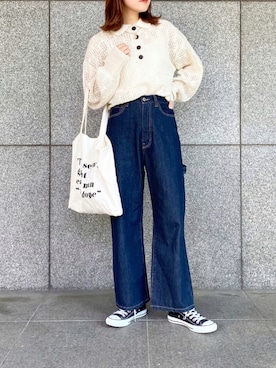 「アプレジュール」｜「アイテム（デニムパンツ）」を使った、apres_jourさん（レディース・162cm）の秋コーディネート