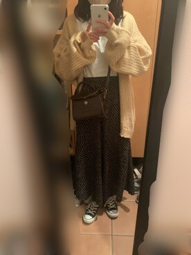 「chocomee（チョコミー）のアイテム（スカート）」を使った、tsumugi さん（レディース・154cm）の秋コーディネート