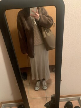 「B:MING by BEAMS（ビーミングバイビームス）のB:MING by BEAMS / ボア ショート ブルゾン 20AW-R（ブルゾン、ブラウン系）」を使った、tsumugi さん（レディース・154cm）の冬コーディネート