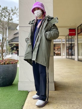 「AVIREX（アヴィレックス）のアイテム（モッズコート）」を使った、Rさん（レディース・161cm）の冬コーディネート