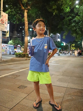 「Catchup（ケチャップ）の【Catchup】“VACANCES” Tシャツ（Tシャツ/カットソー）」を使った、kotaroさん（キッズ・123cm）の夏コーディネート