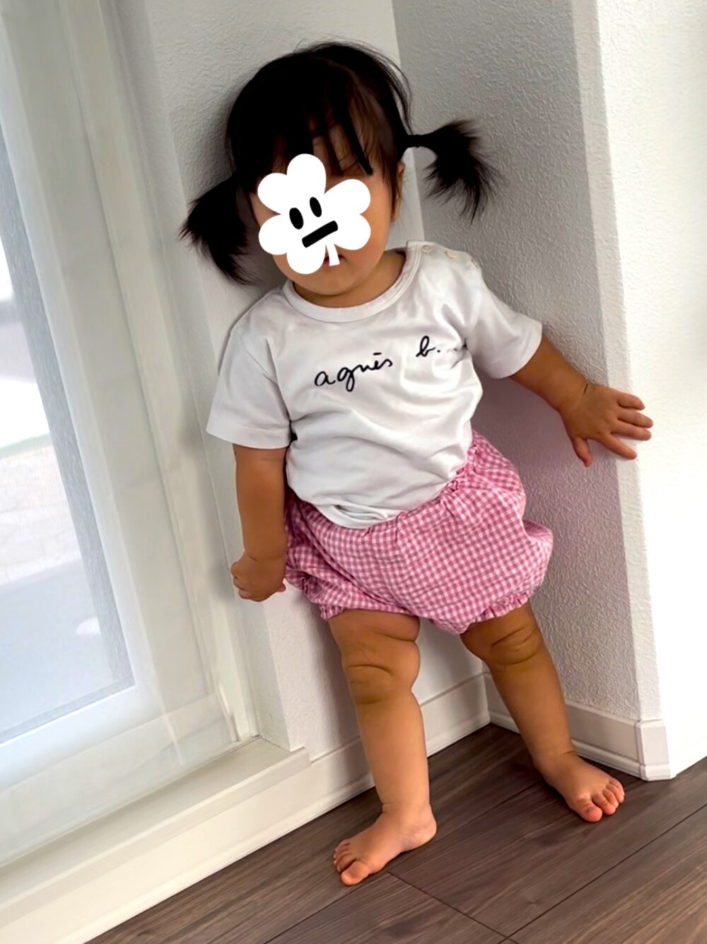 「agnes b.のS137 L TS ベビー Tシャツ（Tシャツ/カットソー、ホワイト系）」を使った、ta-naさん（キッズ・80cm）の秋コーディネートの1枚目の写真