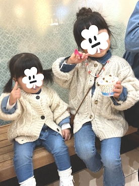 「アイテム（カーディガン/ボレロ、ホワイト系）」を使った、ta-naさん（キッズ・80cm）の秋コーディネート