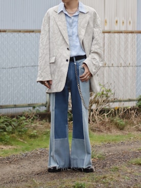 「アイテム（テーラードジャケット、ホワイト系）」を使った、naoさん（メンズ・171cm）の秋コーディネート