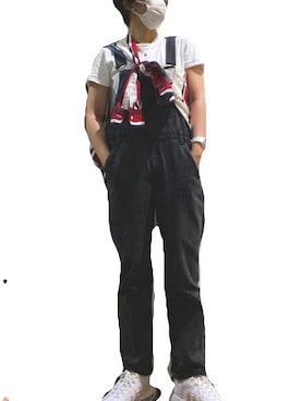 「Tシャツ/カットソー」｜「アイテム（サロペット/オーバーオール）」を使った、SKpi _style さん（レディース・155cm）の夏コーディネート
