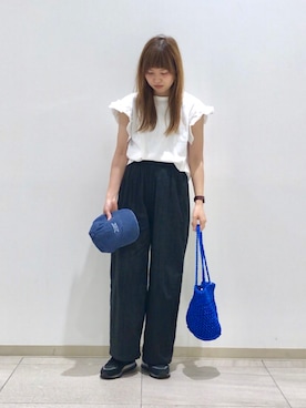 「Samansa Mos2 blue（サマンサモスモスブルー）のアイテム（帽子）」を使った、akane さん（レディース・160cm）の夏コーディネート