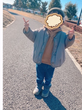 「アイテム（ブルゾン、ブラウン系）」を使った、ちゃんりさん（キッズ・90cm）の冬コーディネート