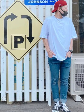 「H&M（エイチ・アンド・エム）のアイテム（パンツ）」を使った、南條 良輔さん（メンズ・180cm）の春コーディネート
