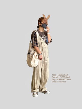 「CUBE SUGAR（キューブシュガー）のアイテム（オールインワン・サロペット）」を使った、晴-haru-さん（レディース・148cm）の夏コーディネート