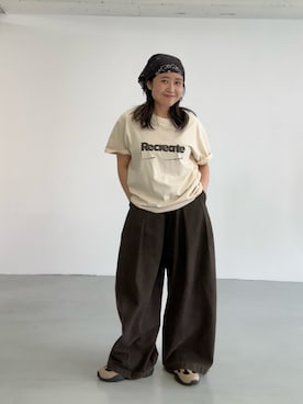 「KBF（ケイビーエフ）のロゴプリントTEE（Tシャツ/カットソー、ホワイト系）」を使った、IMOKOさん（レディース・148cm）の春コーディネート