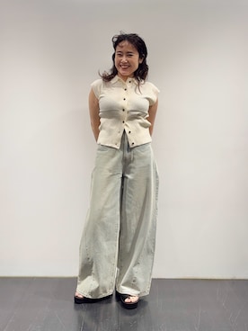 「KBF（ケイビーエフ）のスリーブレスニットシャツ（ニット/セーター、ホワイト系）」を使った、IMOKOさん（レディース・148cm）の夏コーディネート