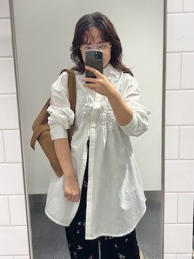 「KBF（ケイビーエフ）のフロントシャーリングシャツワンピース（ワンピース、ホワイト系）」を使った、IMOKOさん（レディース・148cm）の秋コーディネート