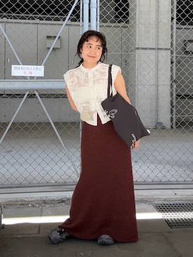 「KBF（ケイビーエフ）のバテンレースコンパクトシャツ（シャツ/ブラウス、ホワイト系）」を使った、IMOKOさん（レディース・148cm）の夏コーディネート