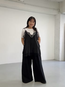「KBF（ケイビーエフ）の『一部WEB限定カラー』ヴィンテージライクレースキャミソール（キャミソール、ブラック系）」を使った、IMOKOさん（レディース・148cm）の春コーディネート