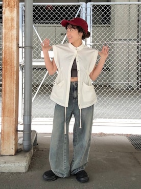 「オーバーサイズ」｜「アイテム（その他アウター）」を使った、IMOKOさん（レディース・148cm）の夏コーディネート