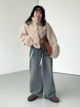 「KBF（ケイビーエフ）のフォルムボアジャケット（その他アウター）」を使った、IMOKOさん（レディース・148cm）の秋コーディネート