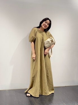 「KBF（ケイビーエフ）の2WAYタックスリーブフレアワンピース（ワンピース、グリーン系）」を使った、IMOKOさん（レディース・148cm）の夏コーディネート