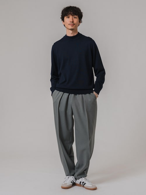 ウール/シルク/カシミヤ MIX クリスタル モックネックニット（ニット