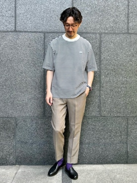 「LACOSTE」｜「アイテム（スラックス）」を使った、EDIFICE OFFICIALさん（メンズ・183cm）の夏コーディネート