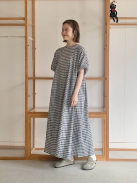 「l'atelier du savon（アトリエドサボン）の_ちぢみｷﾞﾝｶﾞﾑ　ドルマン袖のOP（ワンピース、ブラック系）」を使った、アトリエドゥサボンさん（レディース・150cm）の夏コーディネート