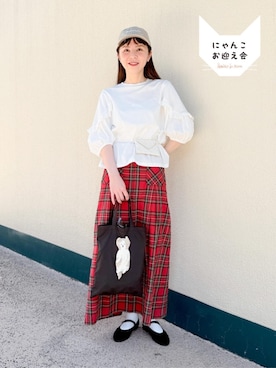 「fig Ｌondon（フィグロンドン）のKitty skirt（スカート、レッド系）」を使った、アトリエドゥサボンさん（レディース・156cm）の夏コーディネート