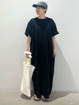 「I am I in fact...（アイアムアイインファクト）の_TAO BAG（トートバッグ、ホワイト系）」を使った、アトリエドゥサボンさん（レディース・156cm）の夏コーディネート