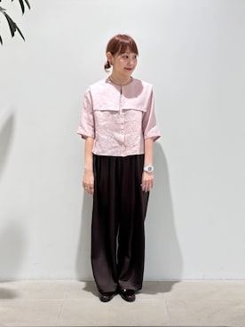 「fig Ｌondon（フィグロンドン）のcomm pants（その他パンツ、ブラウン系）」を使った、アトリエドゥサボンさん（レディース・153cm）の春コーディネート