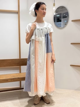 「fig Ｌondon（フィグロンドン）のdeco skirt（スカート、ホワイト系）」を使った、アトリエドゥサボンさん（レディース・156cm）の夏コーディネート