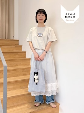 「fig Ｌondon（フィグロンドン）の_jeans 009（デニムパンツ、ブルー系）」を使った、アトリエドゥサボンさん（レディース・156cm）の夏コーディネート