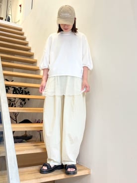 「I am I in fact...（アイアムアイインファクト）の_TISSUE TOPS（Tシャツ/カットソー、ホワイト系）」を使った、アトリエドゥサボンさん（レディース・156cm）の夏コーディネート