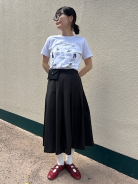 「fig Ｌondon（フィグロンドン）のcat studies kids Tshirt（Tシャツ/カットソー、グレー系）」を使った、アトリエドゥサボンさん（レディース・156cm）の夏コーディネート