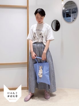 「l'atelier du savon（アトリエドサボン）の_ちぢみｷﾞﾝｶﾞﾑ　くしゅくしゅSK（スカート、ブラック系）」を使った、アトリエドゥサボンさん（レディース・156cm）の夏コーディネート