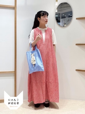 「l'atelier du savon（アトリエドサボン）のすけすけドット五分袖Tシャツ（Tシャツ/カットソー、ホワイト系）」を使った、アトリエドゥサボンさん（レディース・156cm）の夏コーディネート