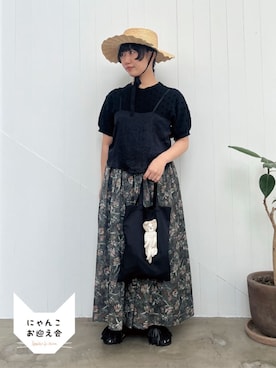 「I am I in fact...（アイアムアイインファクト）の_halfmoon bustier（キャミソール、ブラック系）」を使った、アトリエドゥサボンさん（レディース・156cm）の夏コーディネート