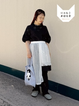 「fig Ｌondon（フィグロンドン）の_Agnes mini dress（ワンピース、ブラック系）」を使った、アトリエドゥサボンさん（レディース・156cm）の夏コーディネート