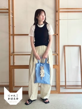 「fig Ｌondon（フィグロンドン）の_simple smooth   short sleeve（Tシャツ/カットソー、ホワイト系）」を使った、アトリエドゥサボンさん（レディース・156cm）の夏コーディネート