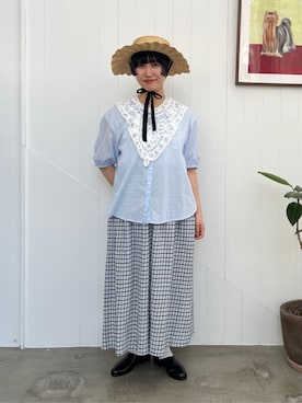 「l'atelier du savon（アトリエドサボン）の花とリボンのバテンレース　フレンチブラウス（シャツ/ブラウス、ホワイト系）」を使った、アトリエドゥサボンさん（レディース・150cm）の夏コーディネート