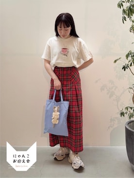 「l'atelier du savon（アトリエドサボン）のアップリケ刺繍　ティーカップTシャツ（Tシャツ/カットソー、ホワイト系）」を使った、アトリエドゥサボンさん（レディース・156cm）の夏コーディネート