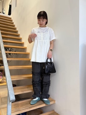 「I am I in fact...（アイアムアイインファクト）のGARDIANS TEE（Tシャツ/カットソー、ホワイト系）」を使った、アトリエドゥサボンさん（レディース・153cm）の春コーディネート