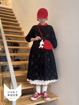 「fig Ｌondon（フィグロンドン）の_CottonCupra lawn blouse（シャツ/ブラウス、レッド系）」を使った、アトリエドゥサボンさん（レディース・156cm）の夏コーディネート