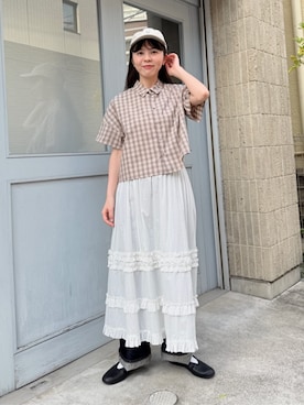 「fig Ｌondon（フィグロンドン）のjeans 002（その他パンツ、ブルー系）」を使った、アトリエドゥサボンさん（レディース・156cm）の夏コーディネート